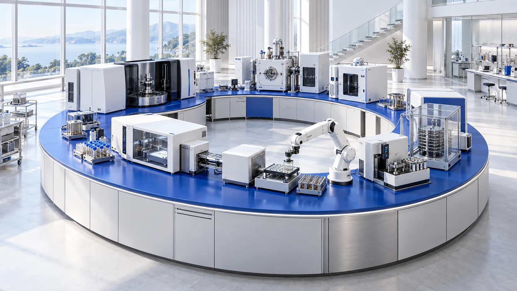 自动化材料实验闭环的概念场景 / Concept of a closed-loop automated materials laboratory
